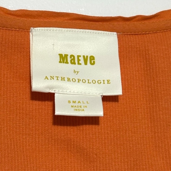 Anthropologie Maeve Flutter-Sleeved orange ribbed Top Small